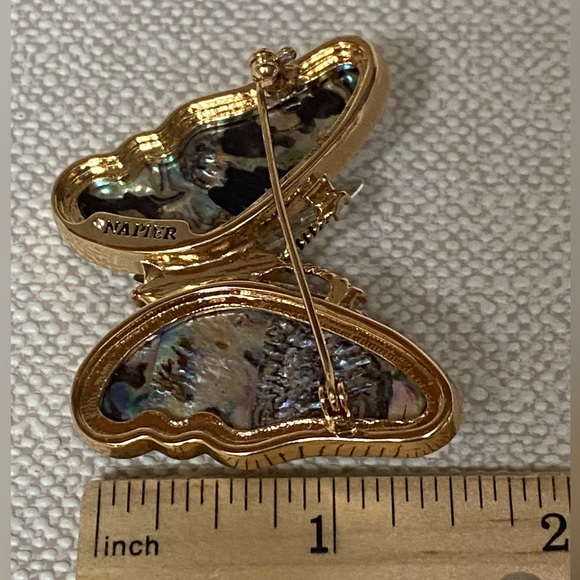 Napier Butterfly Faux Abalone Brooch Pin Gold Tone Signed New - Picture 4 of 5